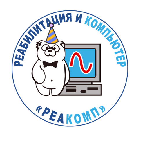 Логотип Института «Реакомп» с медведем в праздничном колпачке